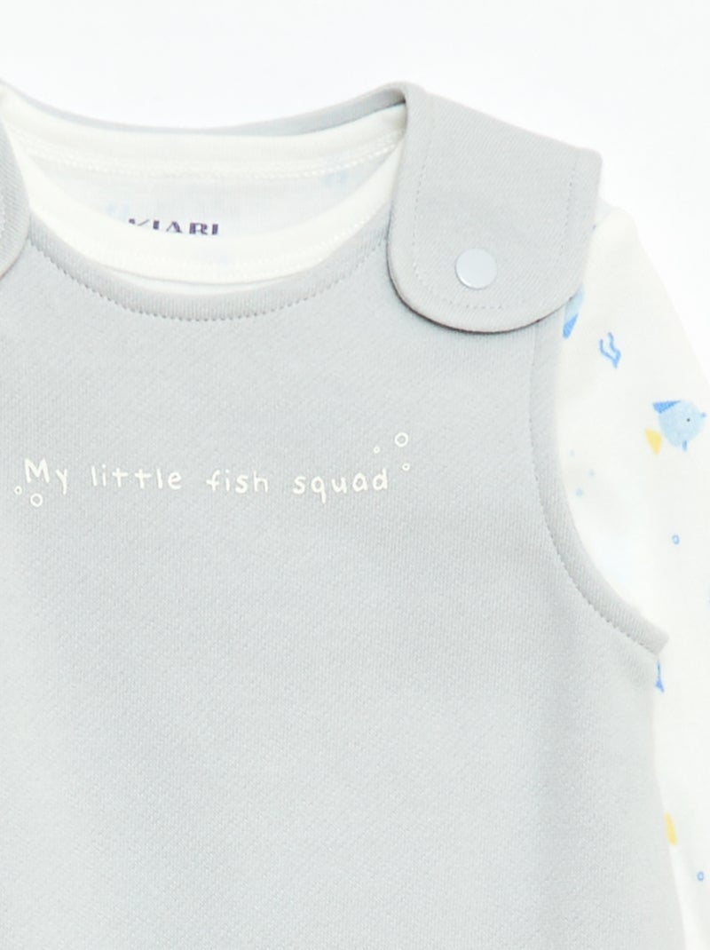 Set met body met lange mouwen + tuinbroek met voetjes Wit - Kiabi