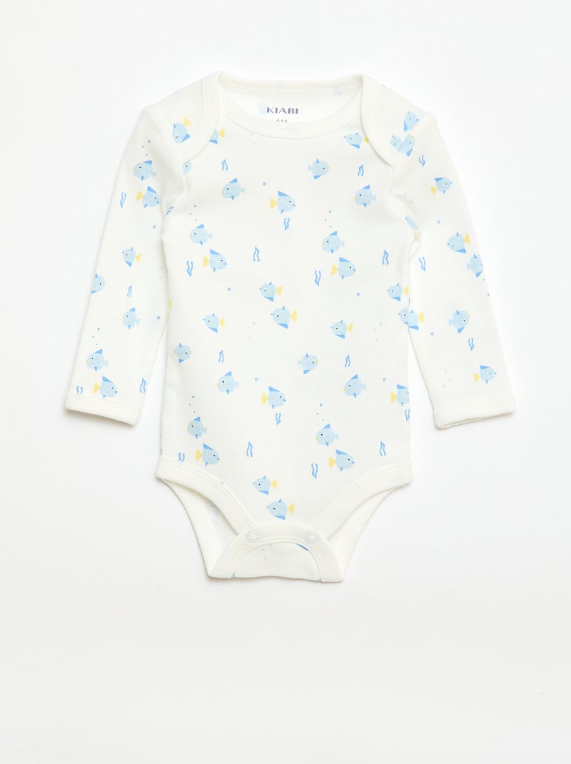 Set met body met lange mouwen + tuinbroek met voetjes Wit - Kiabi