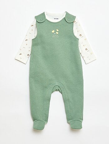 Set met body met lange mouwen + tuinbroek met voetjes