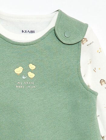 Set met body met lange mouwen + tuinbroek met voetjes
