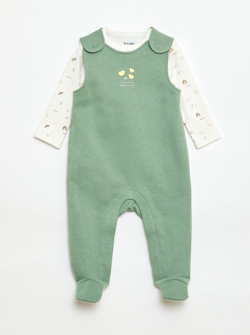 Set met body met lange mouwen + tuinbroek met voetjes - Kiabi