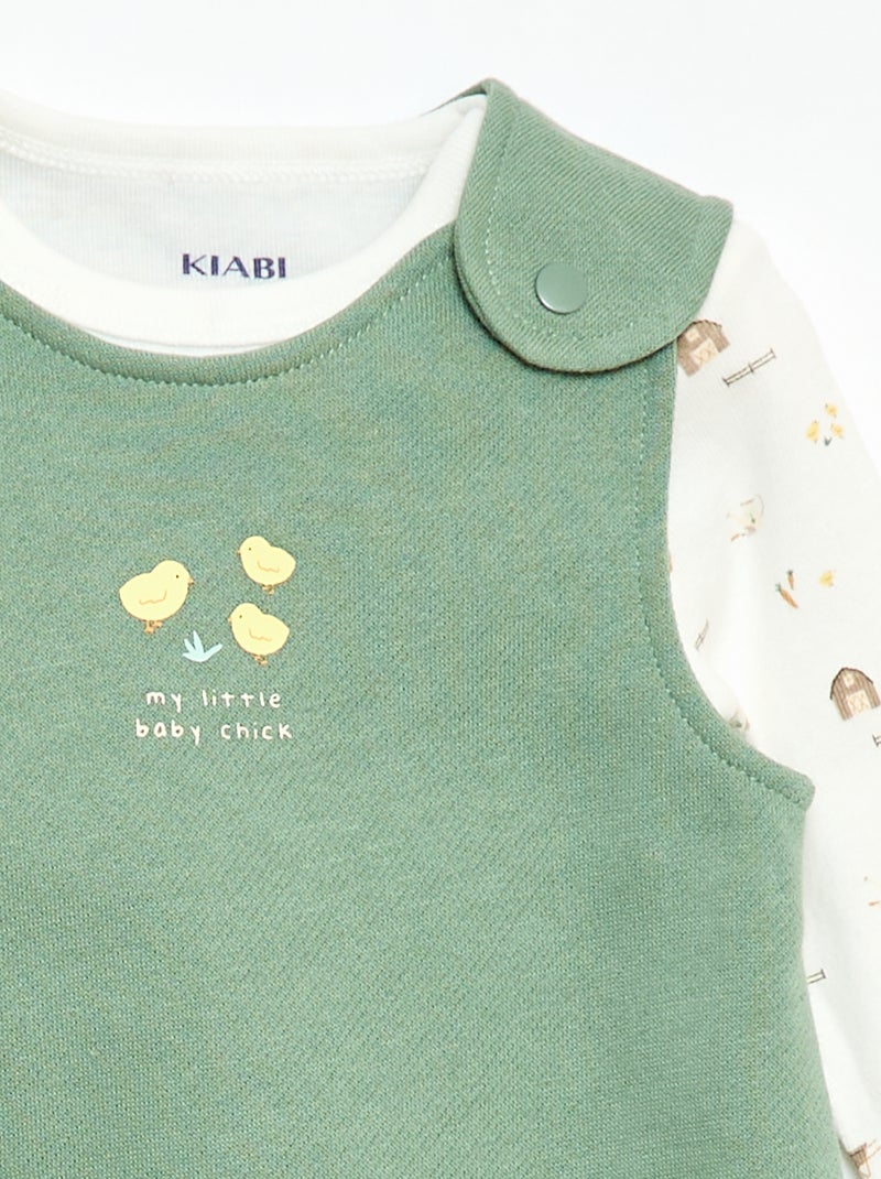 Set met body met lange mouwen + tuinbroek met voetjes Wit - Kiabi