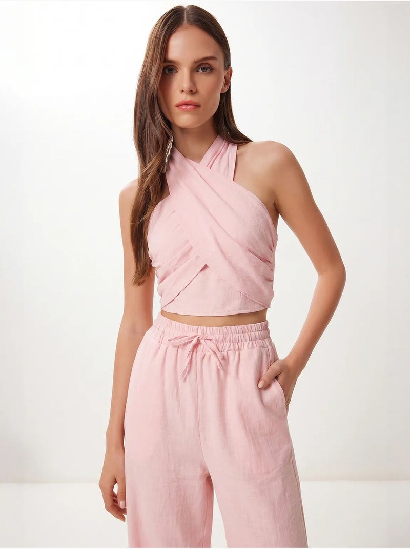 Set met halterblouse en wijde broek istanbul Roze - Kiabi