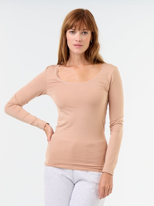 Set met nacht-T-shirts met ronde hals en kant - Kiabi