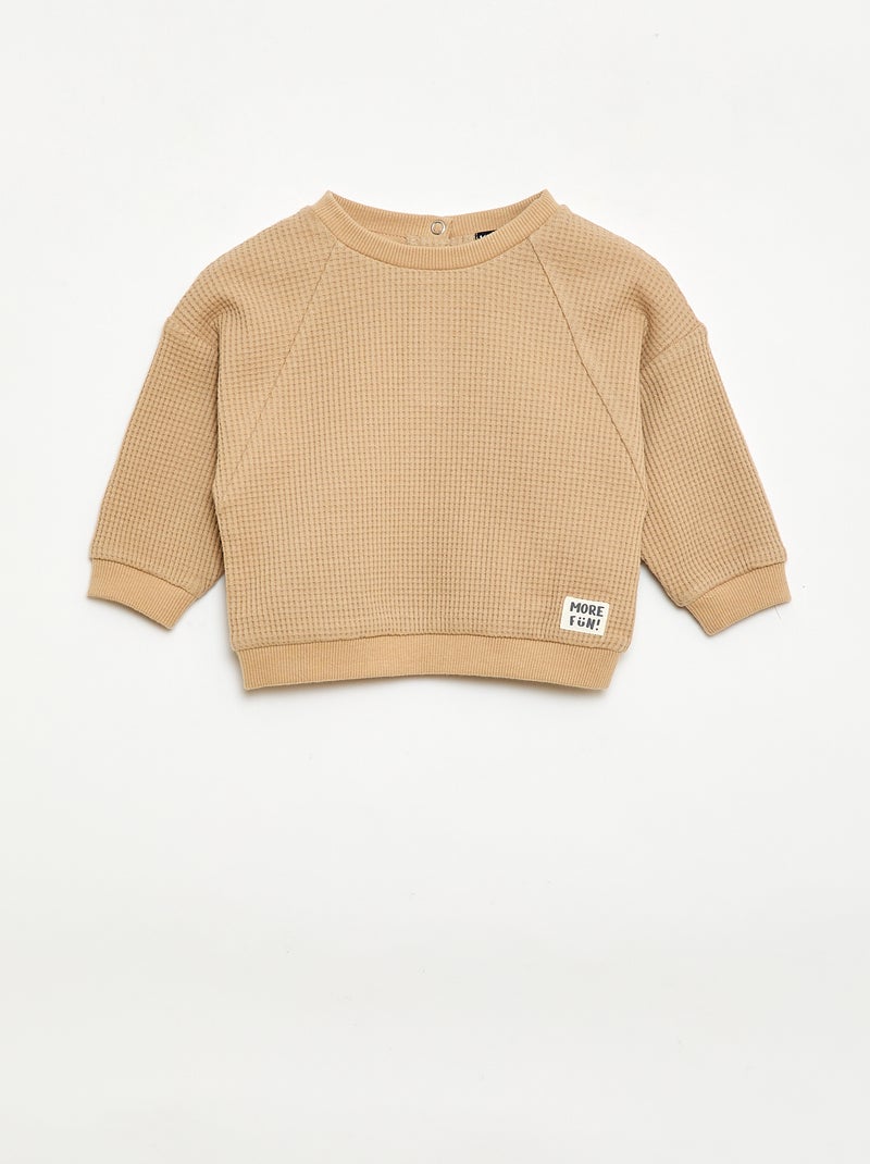Set met sweatshirt en broek van gewafelde stof - 2-delig Biege - Kiabi