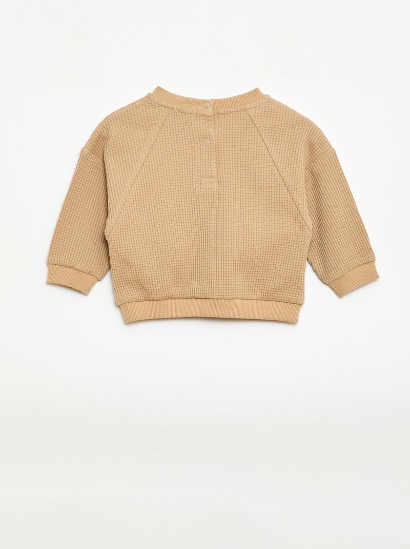 Set met sweatshirt en broek van gewafelde stof - 2-delig Biege - Kiabi