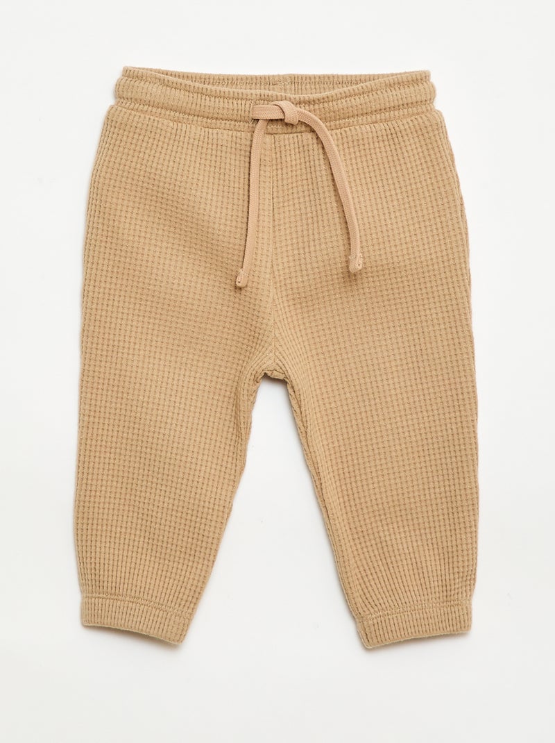 Set met sweatshirt en broek van gewafelde stof - 2-delig Biege - Kiabi