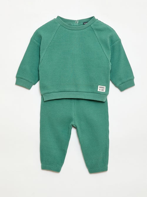 Set met sweatshirt en broek van gewafelde stof - 2-delig - Kiabi