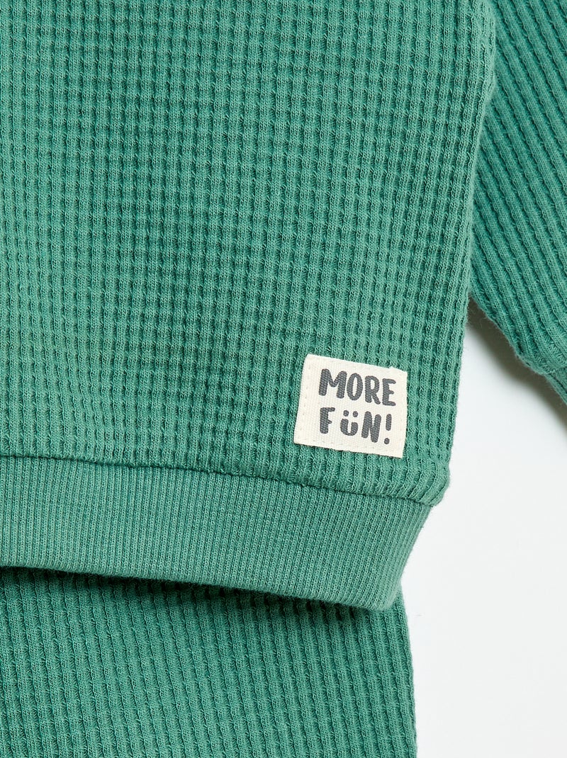 Set met sweatshirt en broek van gewafelde stof - 2-delig Groen - Kiabi