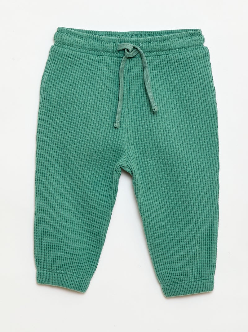 Set met sweatshirt en broek van gewafelde stof - 2-delig Groen - Kiabi