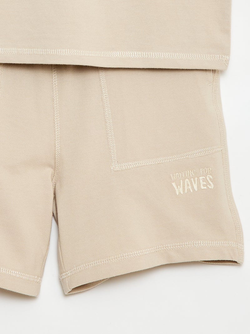 Set met T-shirt en short van katoenpiqué Biege - Kiabi