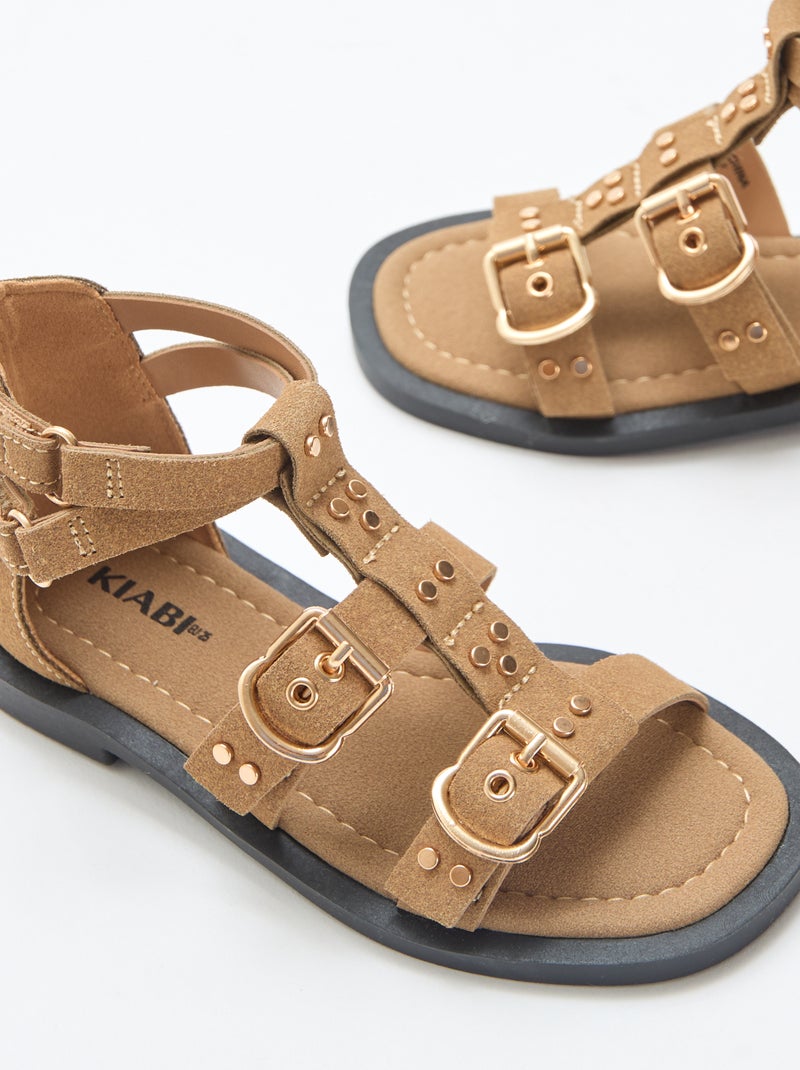 Set platte sandalen met bandjes met studs Biege - Kiabi