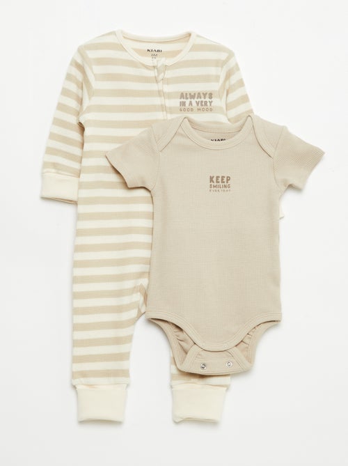 Set rekbare meegroei-body + pyjama van ribtricot - Kiabi