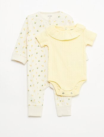 Set rekbare meegroei-body + pyjama van ribtricot