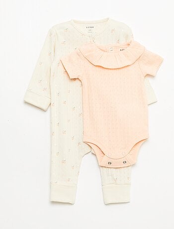 Set rekbare meegroei-body + pyjama van ribtricot