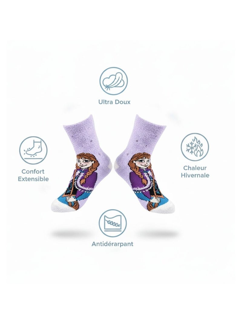 Set sokken kinderen anti-slip DISNEY - LA REINE DES NEIGES (4 paar) Wit Mauve - Kiabi
