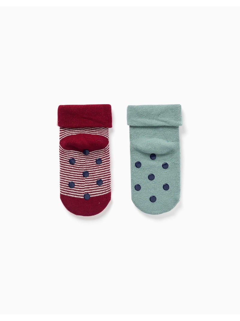 Set van 2 antislip badstof sokken Groen/Rood - Kiabi