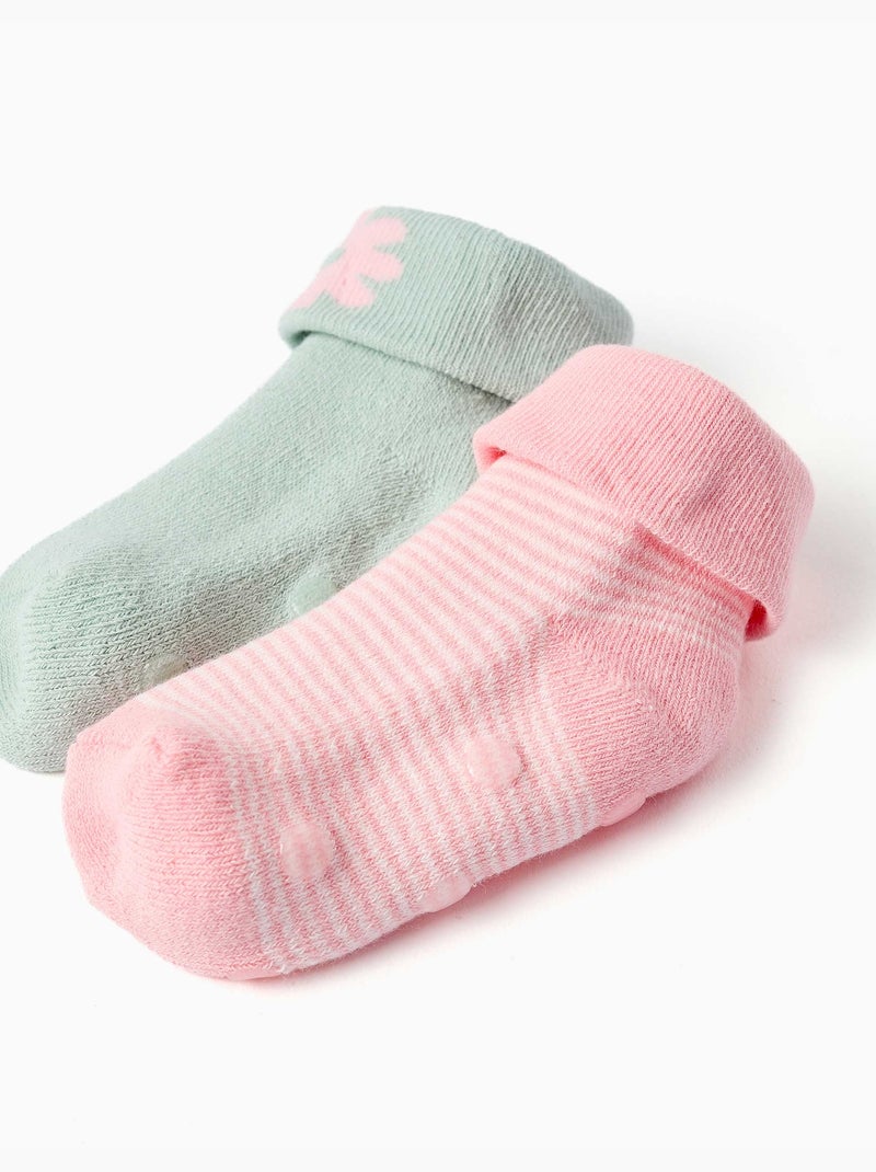 Set van 2 antislip badstof sokken Groen/Roze - Kiabi