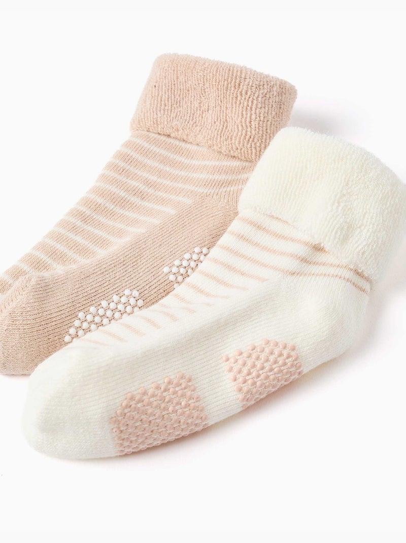 Set van 2 antislip badstof sokken met strepen Multicolor - Kiabi