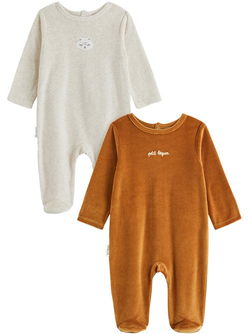 Set van 2 baby pyjama's van velours - Kiabi