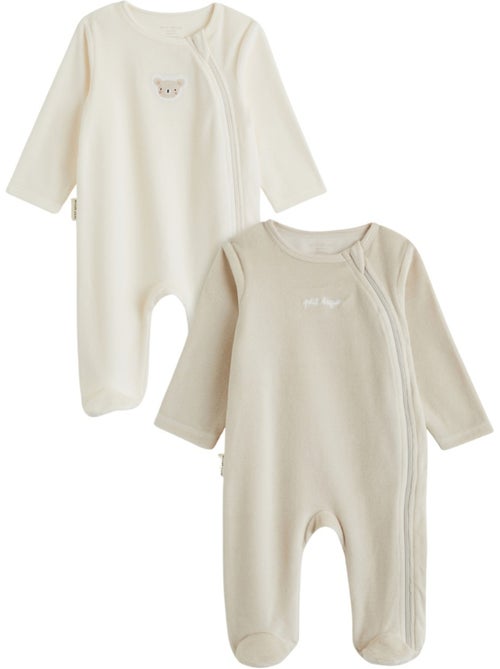 Set van 2 baby pyjama's van velours met ritssluiting - Kiabi