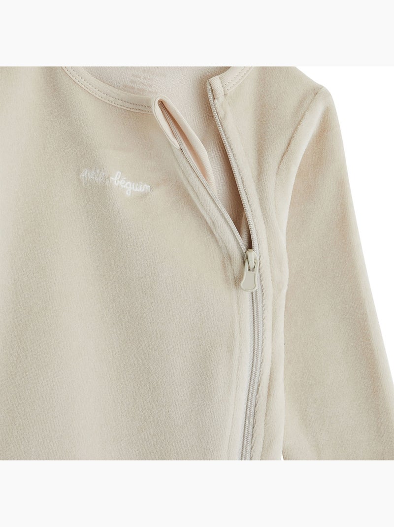 Set van 2 baby pyjama's van velours met ritssluiting Ecru - Kiabi