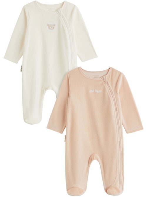 Set van 2 baby pyjama's van velours met ritssluiting - Kiabi