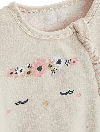 Set van 2 babypyjama's van velours met ritssluiting, parelkleur