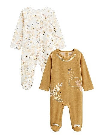 Set van 2 babypyjama's van velours met zwanenmotief