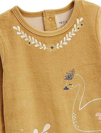 Set van 2 babypyjama's van velours met zwanenmotief
