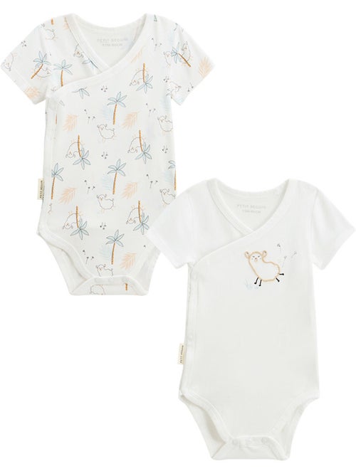 Set van 2 babyrompertjes met korte mouwen en een overslagopening, hazelnootkleur. - Kiabi Set van 2 babyrompertjes met korte mouwen en een overslagopening, hazelnootkleur. - Kiabi