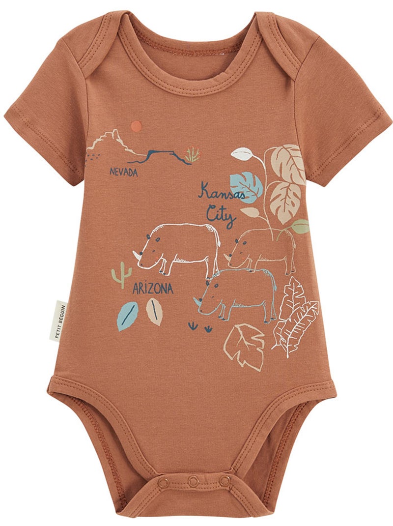 Set van 2 babyrompertjes met korte mouwen in kansas city-stijl. Camel - Kiabi