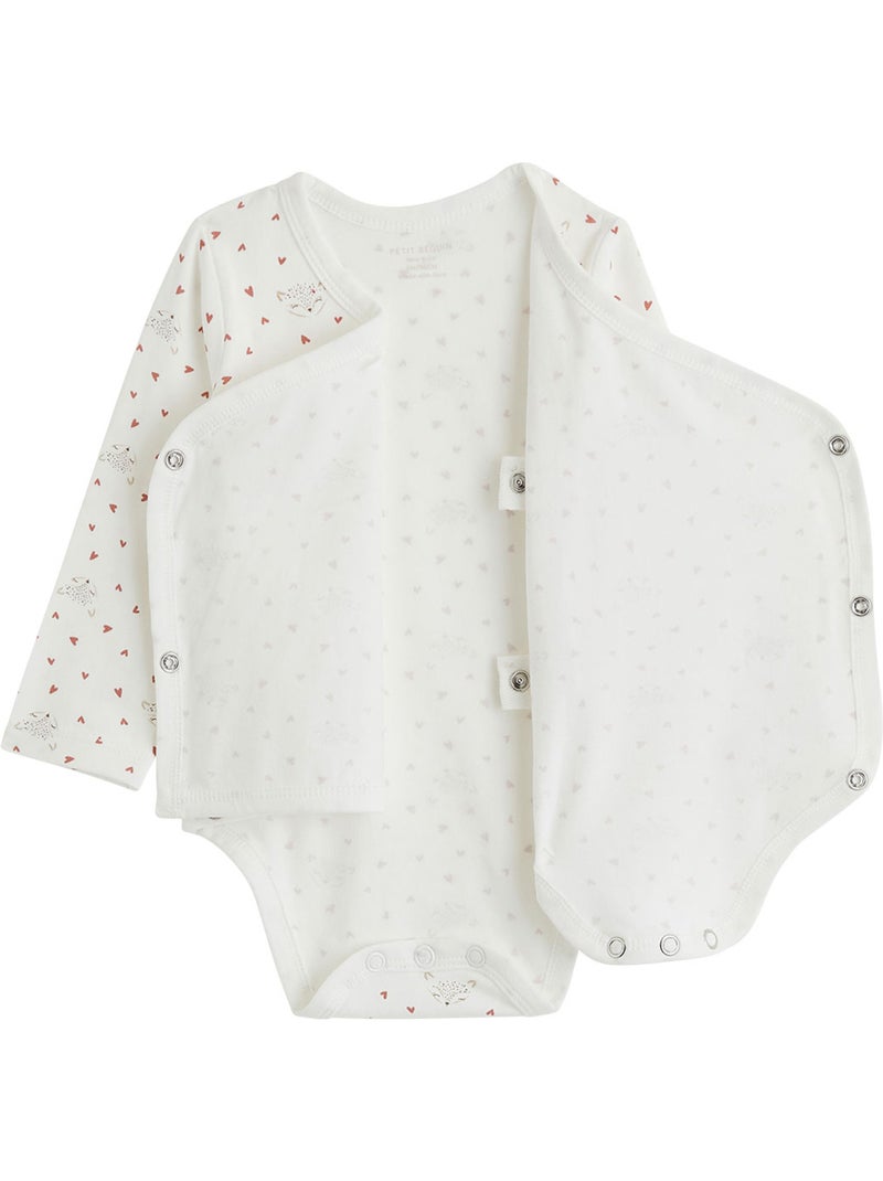 Set van 2 babyrompertjes met lange mouwen en een opening aan de voorkant die je kunt overslaan. Roze - Kiabi
