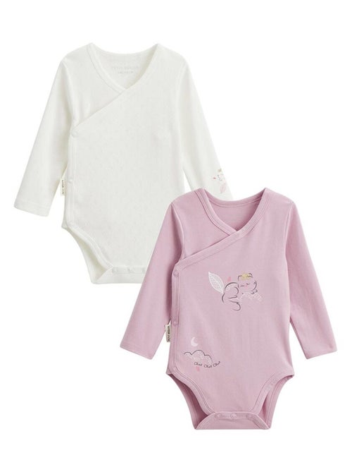 Set van 2 babyrompertjes met lange mouwen en een overslagopening van Miss Chatchatchat - Kiabi