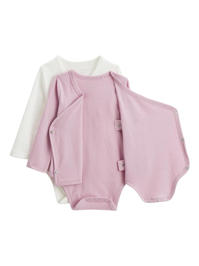 Set van 2 babyrompertjes met lange mouwen en een overslagopening van Miss Chatchatchat Roze - Kiabi