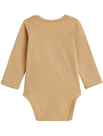 Set van 2 babyrompertjes met lange mouwen, moka