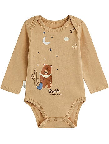 Set van 2 babyrompertjes met lange mouwen, moka
