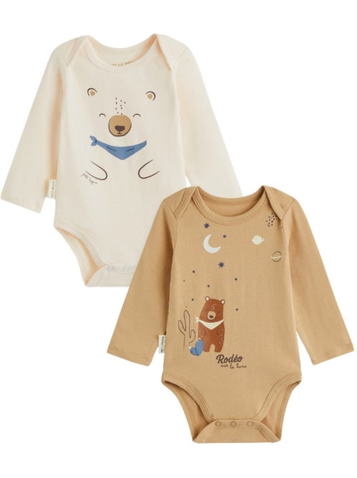 Set van 2 babyrompertjes met lange mouwen, Moka - Kiabi Set van 2 babyrompertjes met lange mouwen, Moka - Kiabi