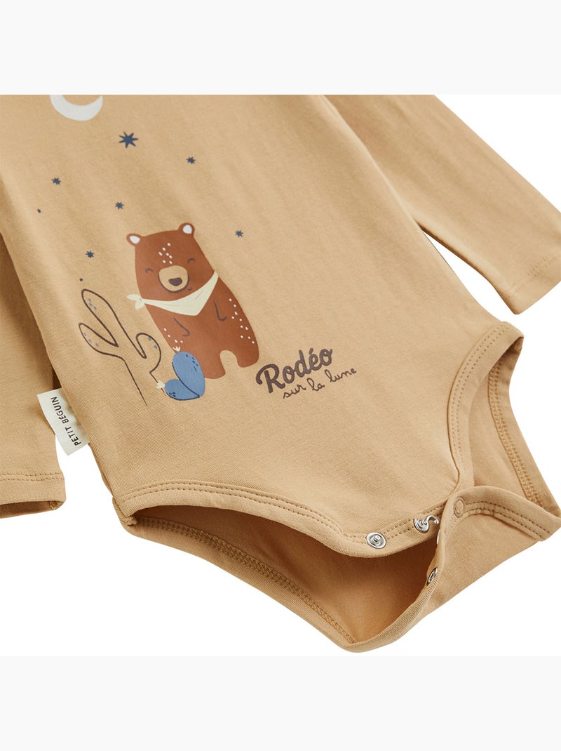 Set van 2 babyrompertjes met lange mouwen, Moka Bruin - Kiabi