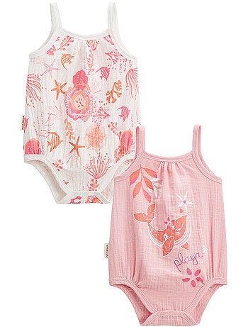 Set van 2 babyrompertjes van bahamaans katoengaas.