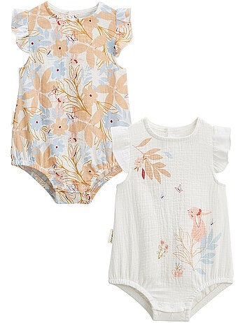 Set van 2 babyrompertjes van pralinekleurig katoengaas.