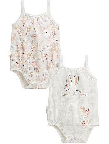 Set van 2 babyrompertjes van pralinekleurig katoengaas.