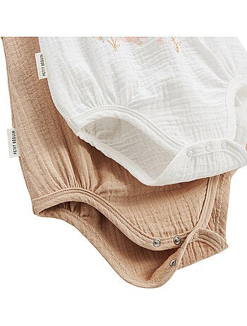 Set van 2 babyrompertjes van pralinekleurig katoengaas.