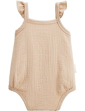 Set van 2 babyrompertjes van pralinekleurig katoengaas.