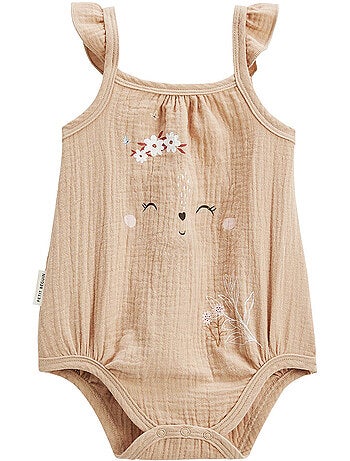 Set van 2 babyrompertjes van pralinekleurig katoengaas.