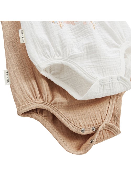 Set van 2 babyrompertjes van pralinekleurig katoengaas. - Kiabi