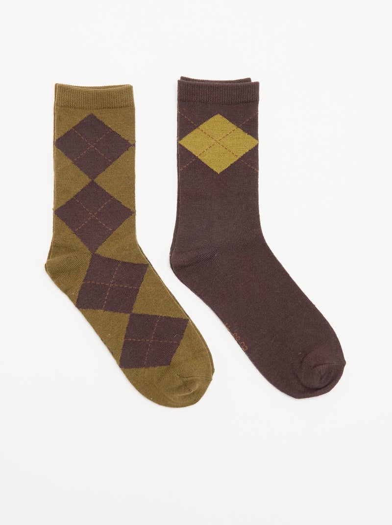 Set van 2 bedrukte enkelkousen Kaki - Kiabi