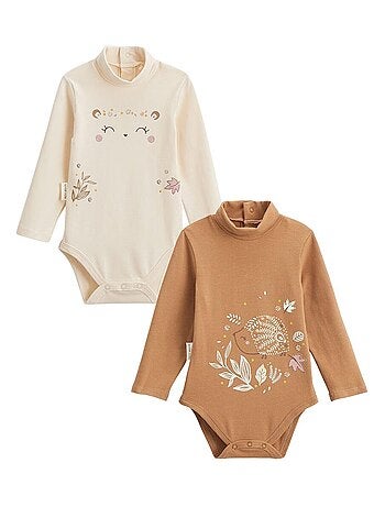 Set van 2 chincha babyrompertjes met lange mouwen en col.