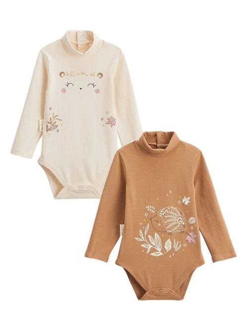 Set van 2 chincha babyrompertjes met lange mouwen en col. - Kiabi