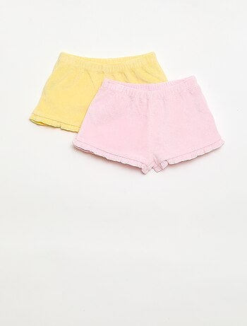Set van 2 effen badstofshorts met ruches